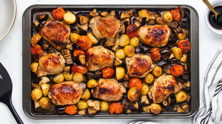 Sheet-pan Balsamic Chicken And Eggplant Bake Recipe