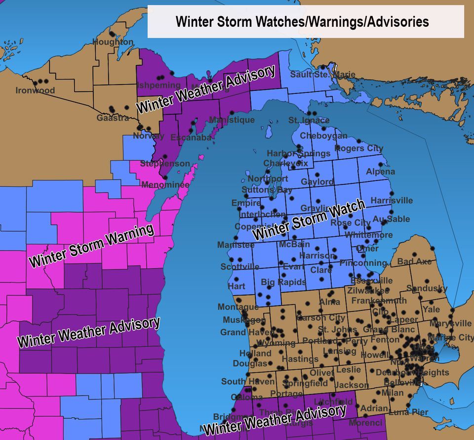 Winter Storm Watch Issued For 36 Michigan Counties For Heavy Snow