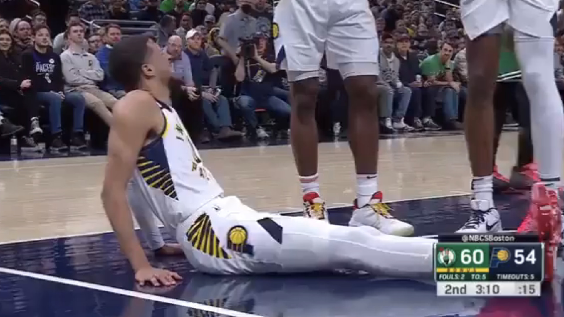 tyrese haliburton injury: pacers star carried off floor after slipping vs. cetlics