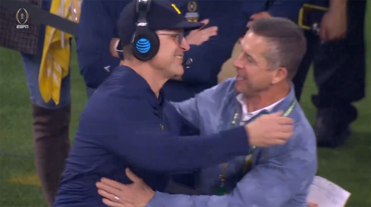 Jim Harbaugh Surprised By Brother John On Michigan Sideline During CFP ...