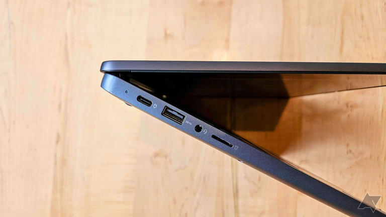 The USB-C, USB-A, 3.5mm and microSD ports on the Lenovo Chromebook Plus Flex 5i