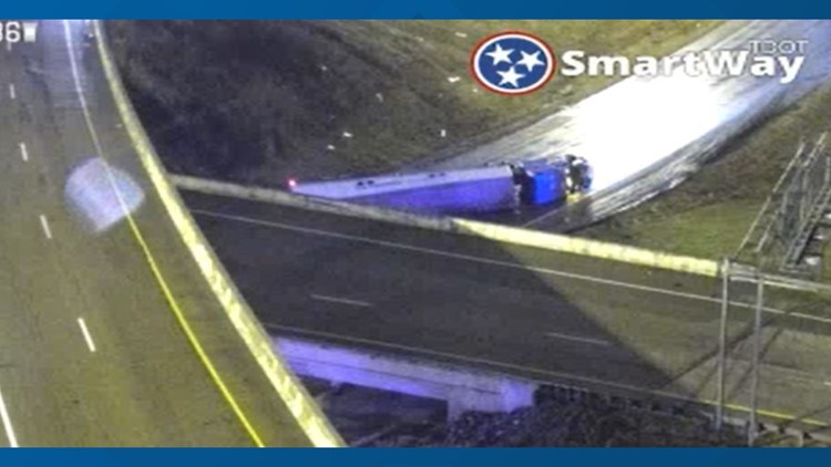 Overturned Tractor-trailer Delaying Traffic On I-40 Westbound