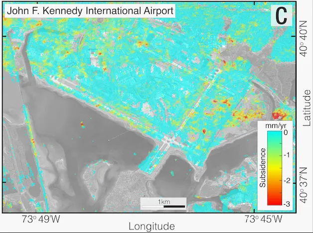 New York’s JFK Airport subsidence rate, according to a new study published in the journal PNAS Nexus Jan. 2.