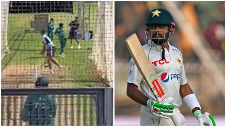 Babar Azam's Straight Drive Lands A Painful Blow on Saeed Ajmal's Back ...