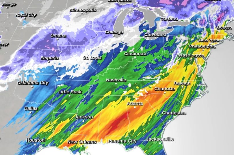 Tornado storms mapped Extreme weather tears through the US with snow