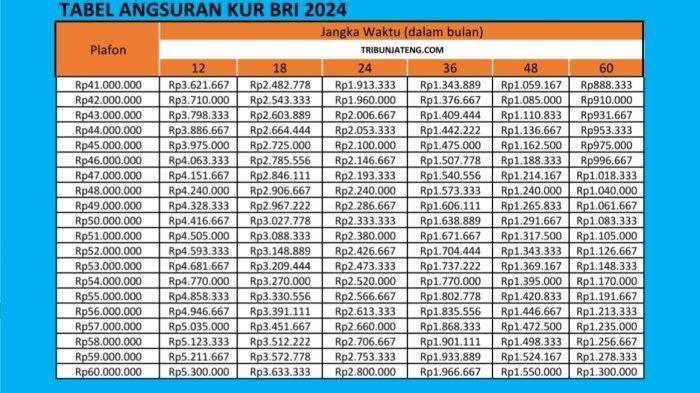tabel angsuran kur bri 2024: begini cara pinjam uang rp34 juta cicilan mulai rp736.667/bulan