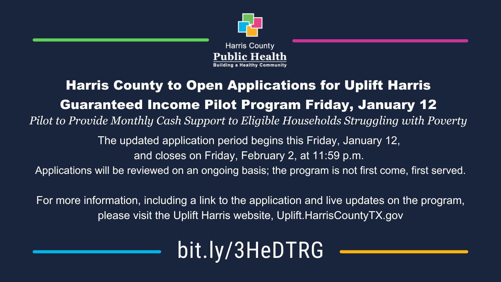 Harris County will open applications for the Uplift Harris Guaranteed