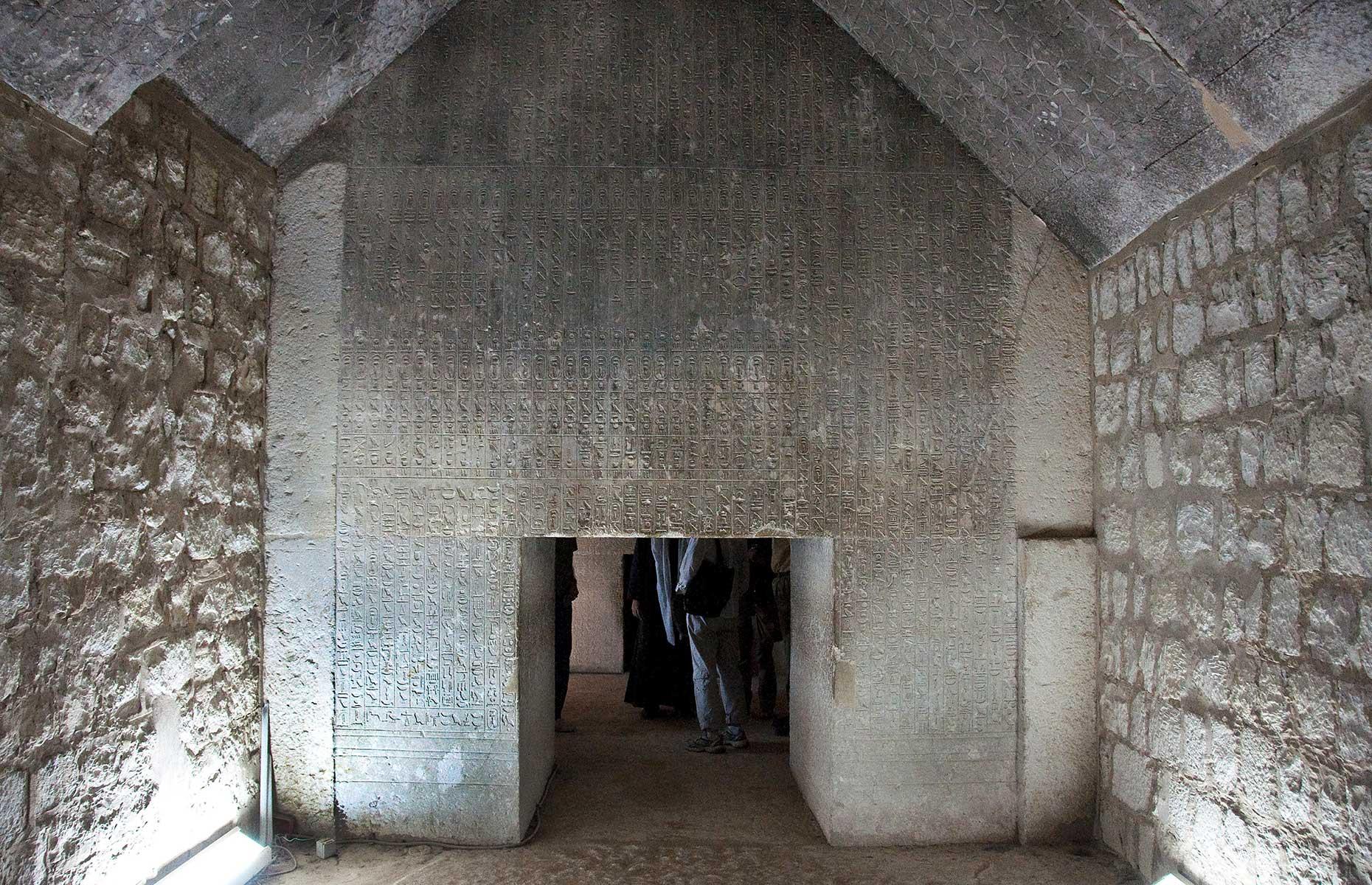 <p>Teti's burial chamber was located beneath the pyramid, along with his well-preserved basalt sarcophagus. Like the Unas Pyramid, the Teti Pyramid's walls were also adorned with pyramid texts. These funerary texts first appeared in the 5th dynasty of the Old Kingdom (2465-2323 BC), and were succeeded by so-called 'coffin texts' during the Middle Kingdom (inscriptions found inside sarcophagi that tended to focus on the underworld). Both went on to influence the New Kingdom's Book of the Dead.</p>  <p><a href="https://www.loveexploring.com/galleries/77693/grave-travel-where-your-favourite-stars-are-laid-to-rest?page=1"><strong>These are where your favourite stars are laid to rest</strong></a></p>