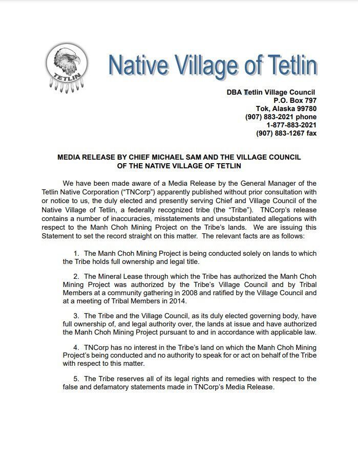 Tetlin Native Corporation Native Village Of Tetlin Spar Over Manh Choh   AA1mLELf.img