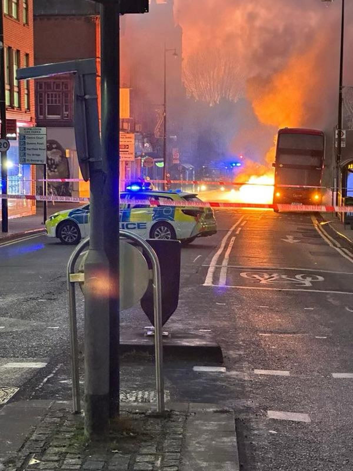 double-decker bus bursts into flames during morning rush hour in wimbledon