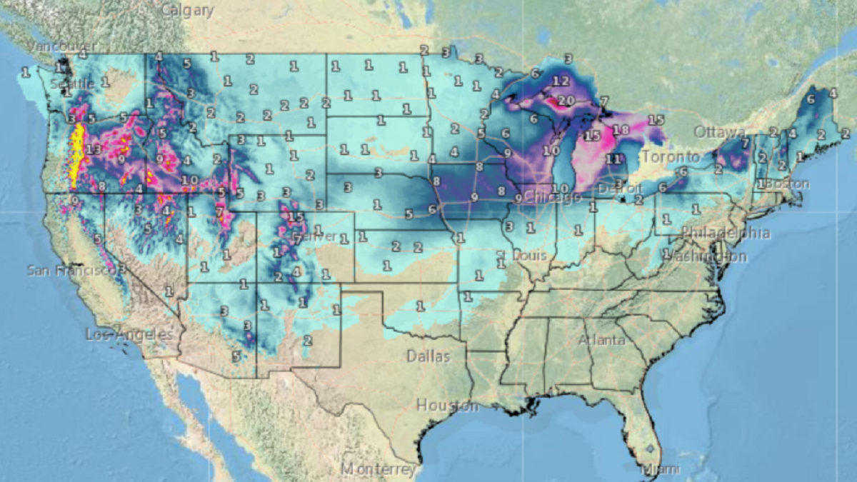 Snow Map Shows States Where Snow Depth Will Be Highest 4282