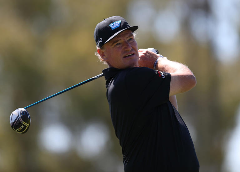 Ernie Els hits a shot from the third hole during the final round of the Hoag Classic at Newport Beach Country Club on March 8, 2020 in Newport Beach, California. (Photo by Jed Jacobsohn/Getty Images)