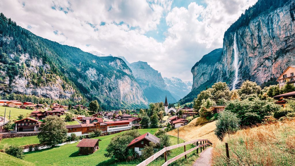<p>Stunning waterfalls, cable car rides in the majestic mountains, and photogenic Swiss chalets are among the reasons to visit Lauterbrunnen. Turn any corner here, and you’ll be met with jaw-dropping views. Be warned – you could lose your heart to this Swiss Valley village.</p><ul> <li>Read also: <a href="https://worldwildschooling.com/european-destinations-for-a-romantic-getaway/">European Destinations for a Romantic Getaway</a></li> </ul>