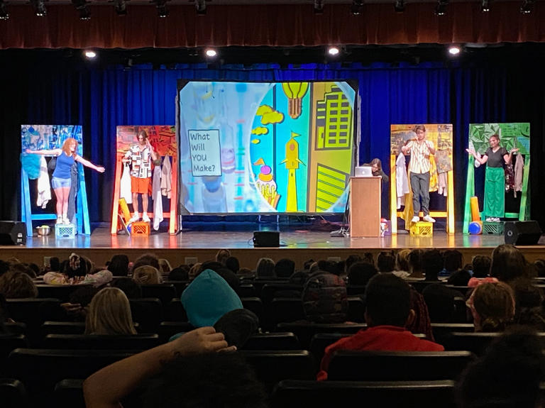 Scenes from 'The STEAM Plays,' performed in Michigan schools. 