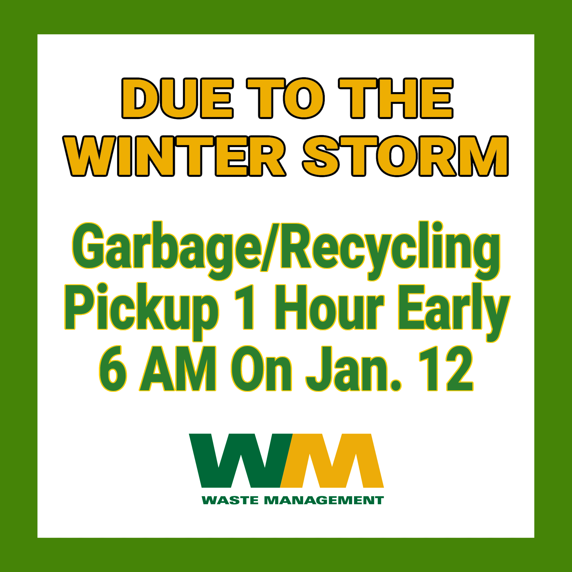 Garbage/Recycling Early Pickup On Jan. Village of Westmont