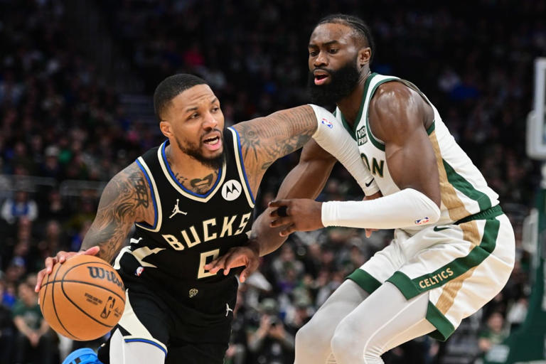 The Milwaukee Bucks pound the Boston Celtics to end two-game slide