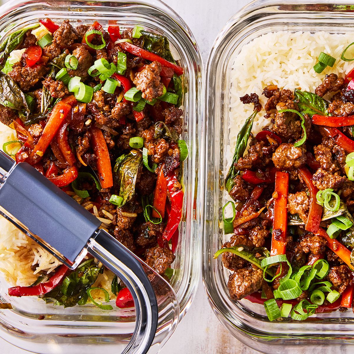 high-protein thai basil beef bowls are a meal prep cheat code