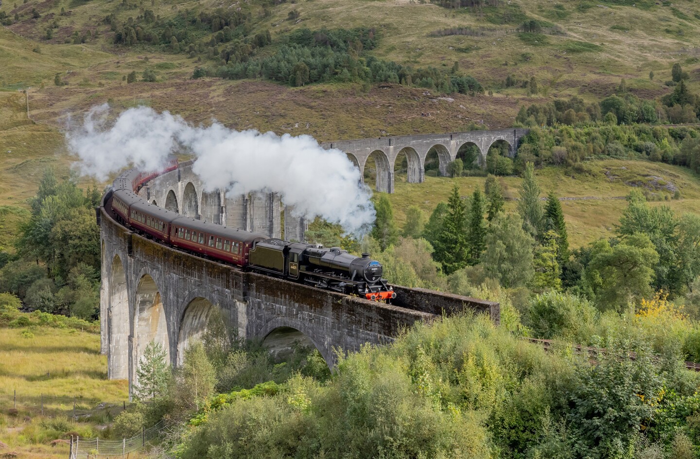 <h2>10. Jacobite Express, Scotland</h2> <p>You probably know this train by its other name: the Hogwarts Express. Yes, this is the steam train that puffs its way over the majestic Glenfinnan Viaduct in the Harry Potter movies. It runs from Fort William to Mallaig, and in between, travelers are whisked past the best of Scotland’s epic Highlands scenery, from Britain’s highest mountain, Ben Nevis, to its deepest freshwater loch, Loch Morar. On arrival in Mallaig, you can continue the journey by getting a ferry to the Isle of Skye, which has miles of hiking trails through fairy-tale landscapes.</p>