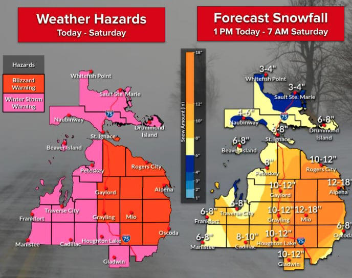 Michigan winter storm Final snow predictions for each region thru Saturday