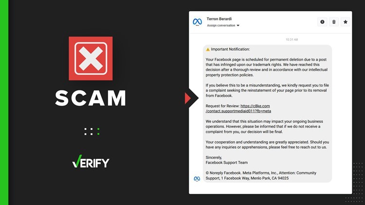 Facebook Messages Warning Businesses Their Page Will Be Deleted Are A Scam
