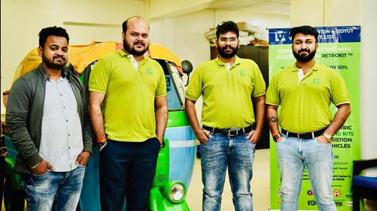 (From left) Electromotion E-Vidyut co-founders Bishwajeet Kumar, Gaurav Kumar Singh, Pulkit Jain and Surya Pratap Singh.