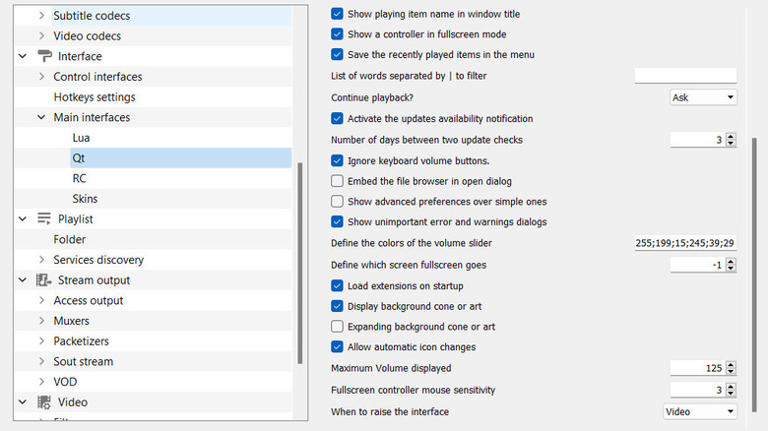 VLC media player sound settings