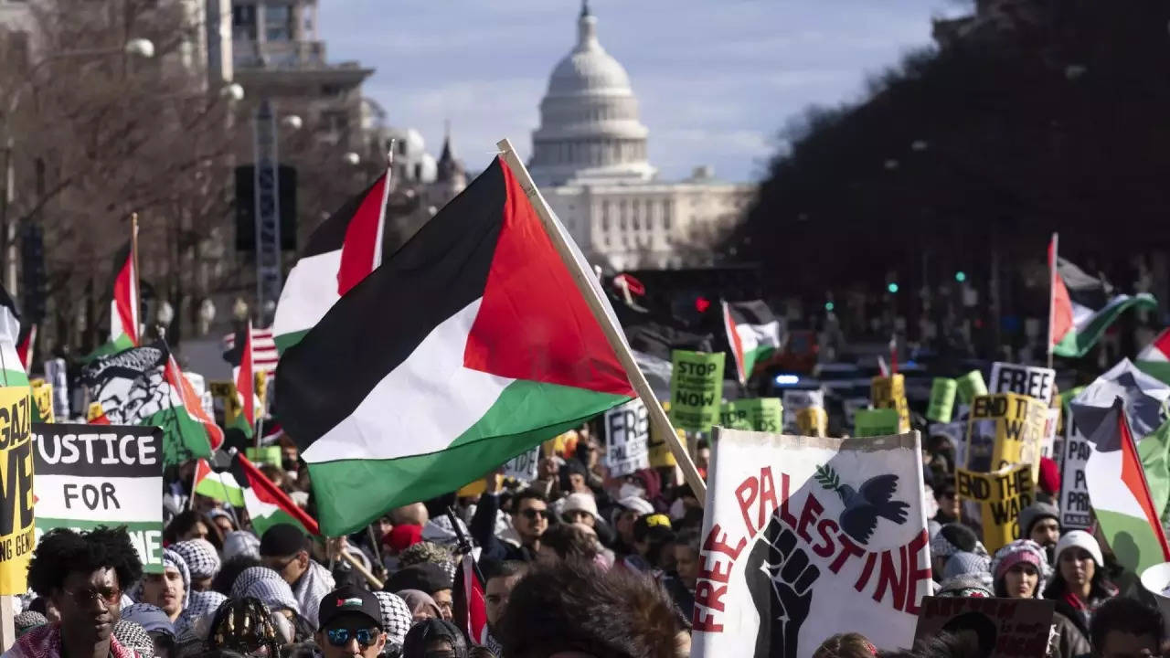 'Pro-Palestinian protesters damage White House's anti-scale fencing ...