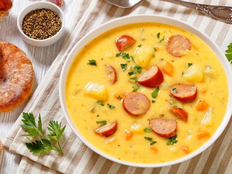 Rezept: Herzhafte Kartoffelsuppe aus dem Backofen