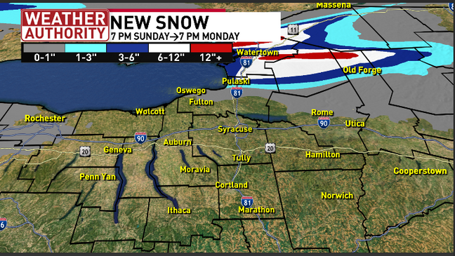 lake snow to plague northern and western ny through monday morning before weakening