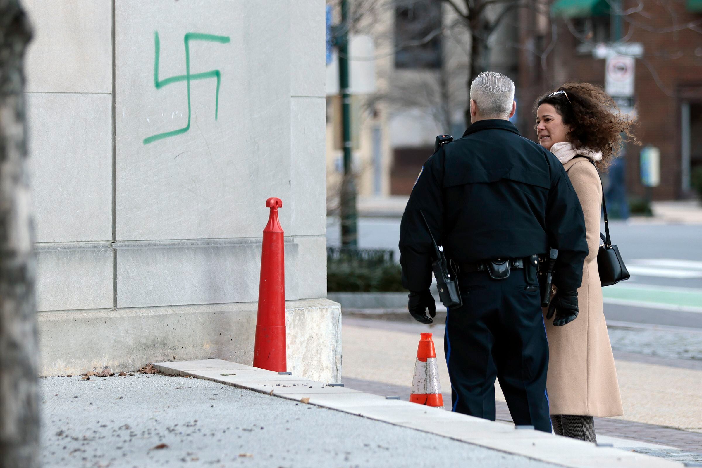 a swastika was painted near the holocaust memorial on the benjamin franklin parkway