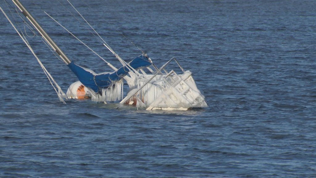 almost a dozen sailboats fully or partially submerged in okanagan lake amid cold snap
