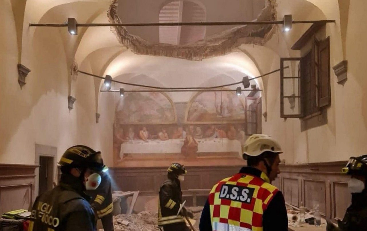 wedding dancers crash through ceiling of 15th century italian monastery