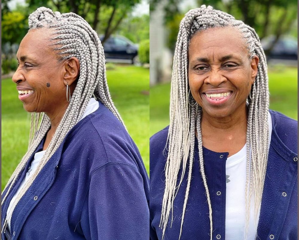 20 best grey hair braids for over 60 years old black women