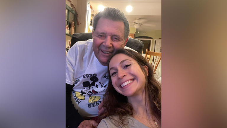 Emily Sindoni smiles alongside ‘Pop Pop’ Tony Sindoni at her family’s cousin sleepover in New Jersey over the holidays. Emily Sindoni