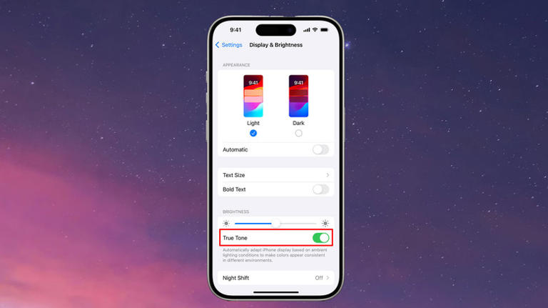 iPhone Display & Brightness settings 