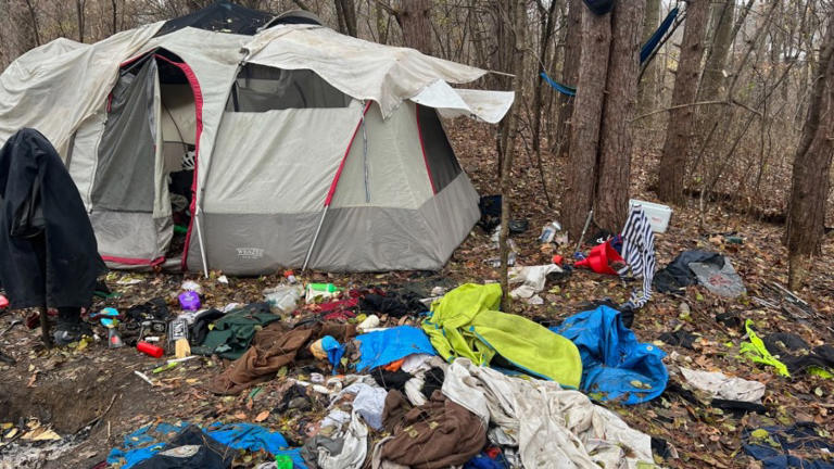 Volunteers clean up homeless camp debris near Kalamazoo