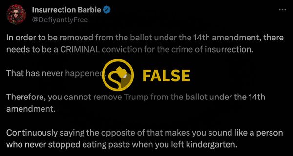 fact check: trump doesn't need a criminal conviction for ballot removal, according to research on 14th amendment