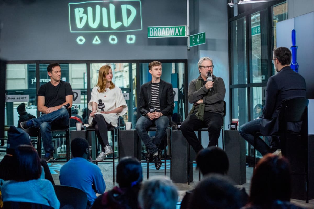 (L-R) Actors Jason Isaacs, Mia Goth, and Dane DeHaan, with director Gore Verbinski, discuss "A Cure For Wellness" with The Build Series | Getty Images | Photo by Roy Rochlin