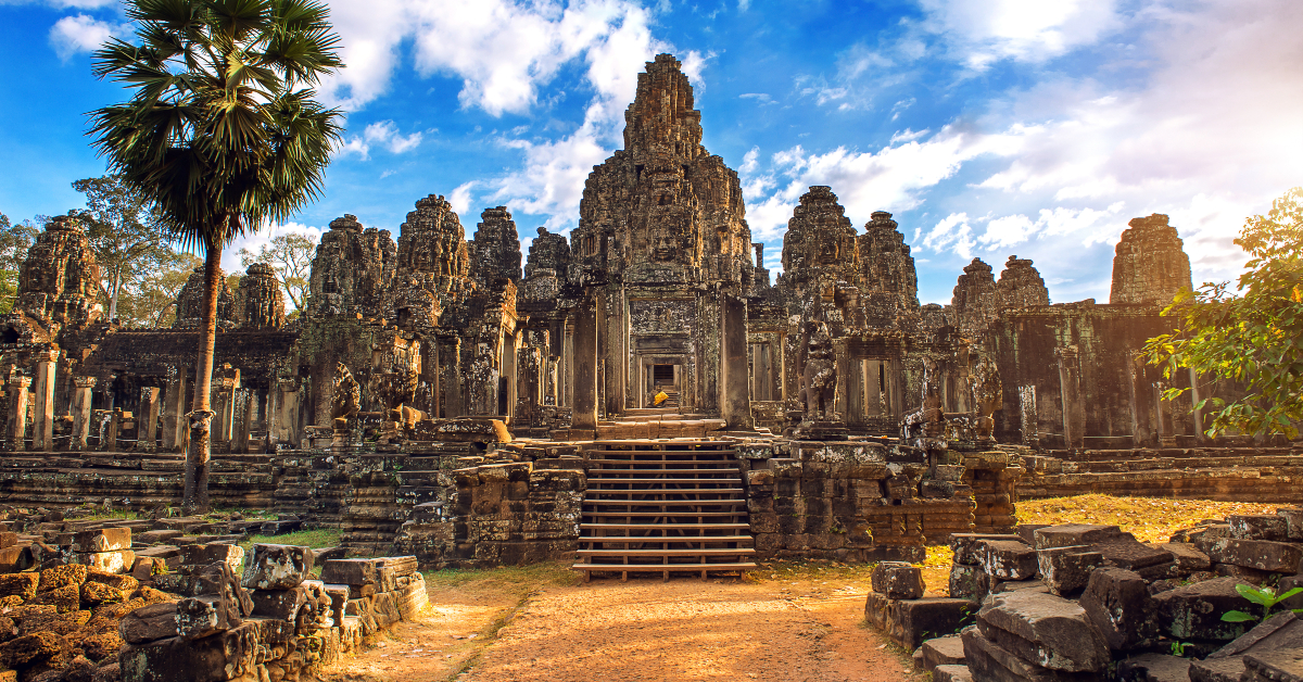 <p> Angkor, Cambodia, was the center of the Khmer Empire and is home to temples, palaces, and other impressive structures dating back to the 9th century.  </p> <p> The iconic Angkor Wat, the world's largest religious monument, is a sight to behold, as are the Bayon Temple's 200 smiling faces. </p> <p> You can save both money and headaches by renting a tuk-tuk for about $25 per day. They can zip you around fast, and drivers know the sites well. </p>