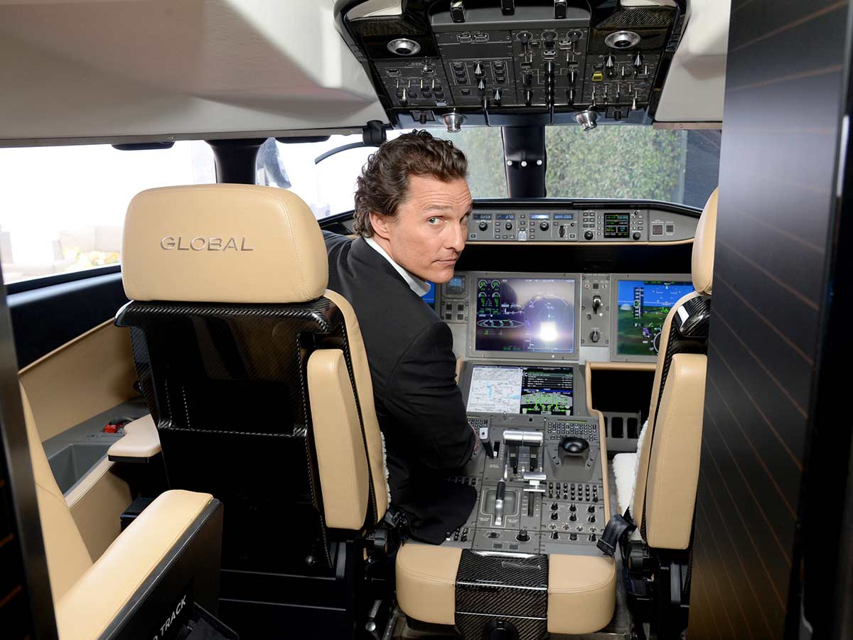 <p>Matthew McConaughey is a known travel enthusiast and a man that loves to enjoy life. Since his breakthrough role in Dazed and Confused, he’s been a huge Hollywood star, raking in millions of dollars, enough to afford planes like this one, the Bombardier Global 7000.</p> <p>This private jet features:</p>  <ul>  <li>A master suite with a private bathroom</li>  <li>A full kitchen</li>  <li>Foldable tables</li>  <li>Wall-mounted entertainment screens</li>  <li>Fiber optic internet</li> </ul>  <p>The Bombardier Global 7000 was purchased by the Oscar-winning actor for an estimated $72.8 million. It is one of the largest private jets in existence which you can probably tell from all the amenities loaded on this plane.</p>