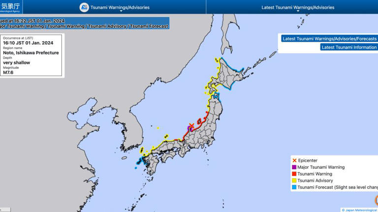 The Japan Meteorological Agency issued tsunami warnings for a large swathe of the country's western coastal areas. - Japan Meteorological Agency