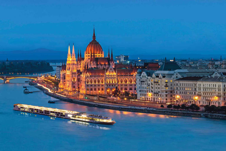 Courtesy of AmaWaterways The Scenic Opal sails past the Hungarian Parliament Building in Budapest.
