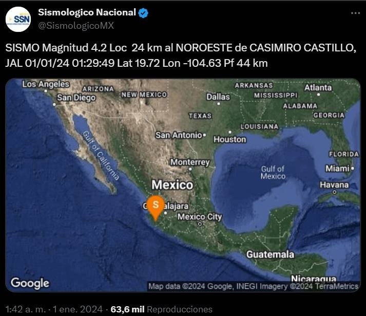 Lo Sentiste Sismol Gico Nacional Reportan PRIMER SISMO Del 2024 En   AA1mk3M7.img