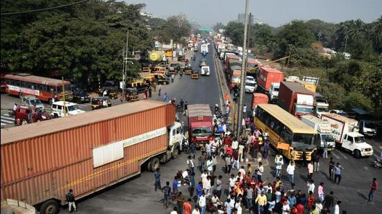 Truck drivers protest against new provisition under hit and run