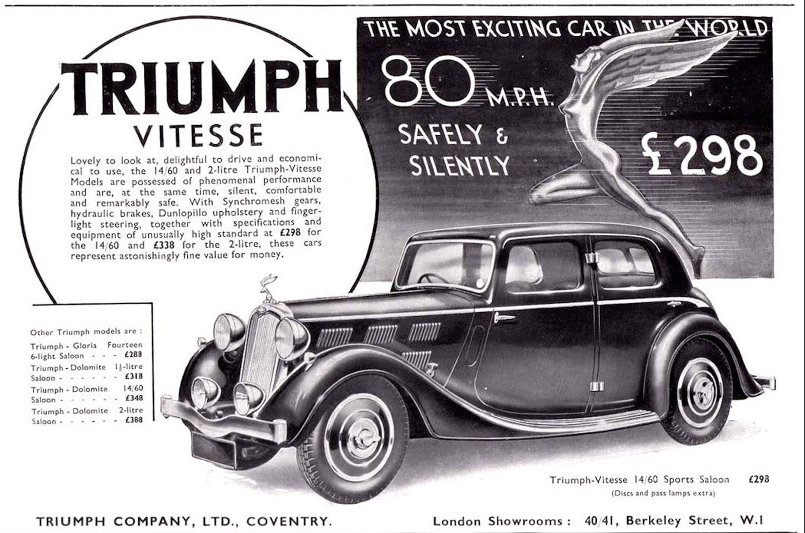 <p>The first cars to feature windscreen washers as standard were the 1935 Triumph Gloria and Vitesse. It was a <strong>vacuum-operated system</strong> rather than electric, and only closed versions of the car got such technology – presumably those who bought an open-topped car were expected to just stick their head over the top of the screen to see the way ahead.</p><p><strong>GROUNDBREAKER SCORE: 8 </strong>– very handy.</p>