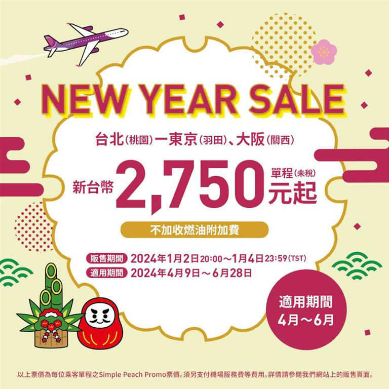 樂桃推出新年優惠，飛大阪單程2750元起。（圖／翻攝自樂桃航空官網）