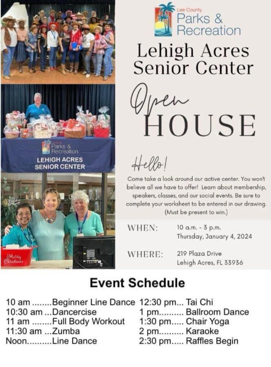 Lehigh Acres Senior Center Open House Thursday, Jan 4th E 6th St