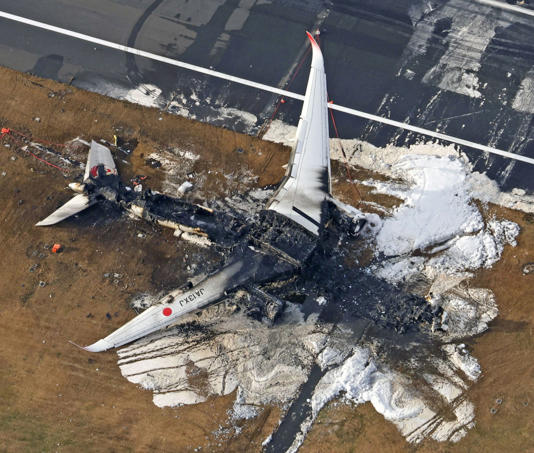 The wreckage of the Japan Airlines A350. Kyodo/via REUTERS