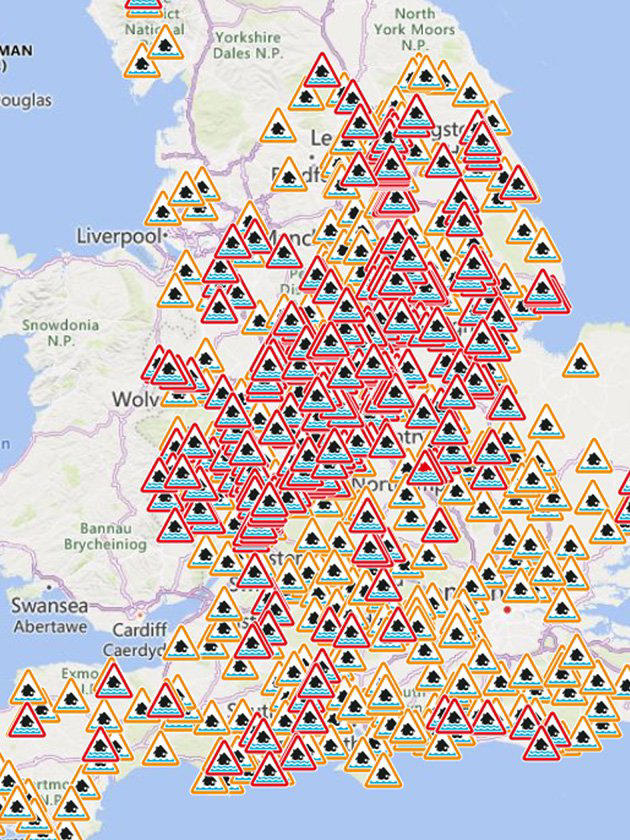 Map shows hundreds of flood alerts across the UK after Storm Henk