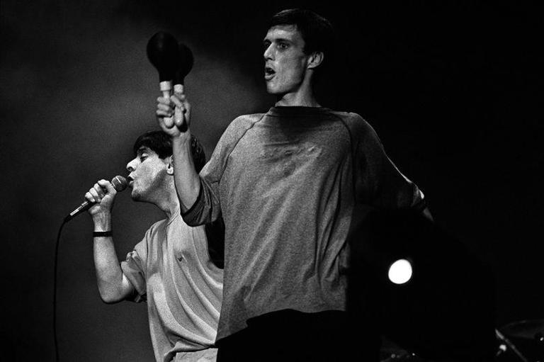 Mark 'Bez' Berry (front) with Happy Mondays bandmate Shaun Ryder (left) in 1991